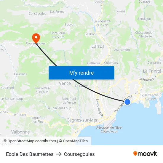 Ecole Des Baumettes to Coursegoules map