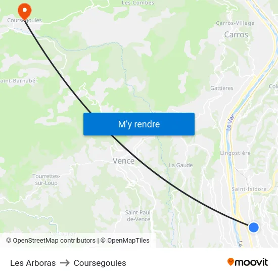 Les Arboras to Coursegoules map