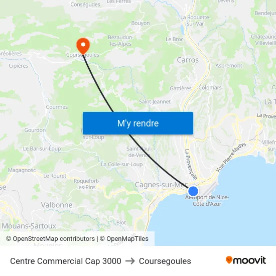 Centre Commercial Cap 3000 to Coursegoules map