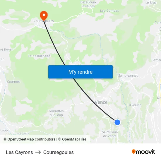 Les Cayrons to Coursegoules map