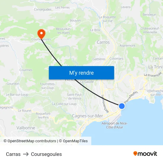 Carras to Coursegoules map