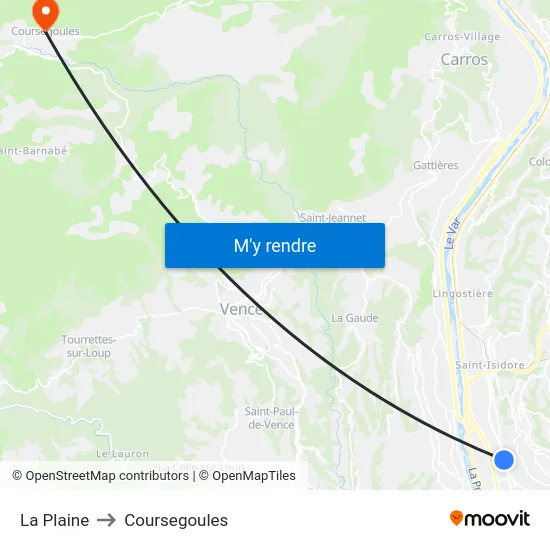 La Plaine to Coursegoules map