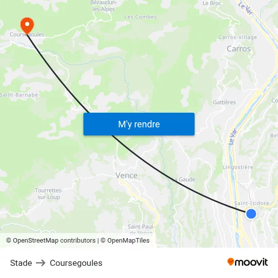 Stade to Coursegoules map