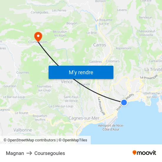 Magnan to Coursegoules map