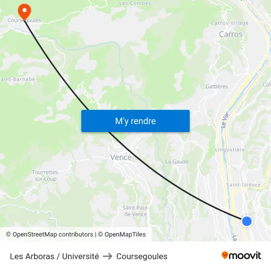 Les Arboras / Université to Coursegoules map
