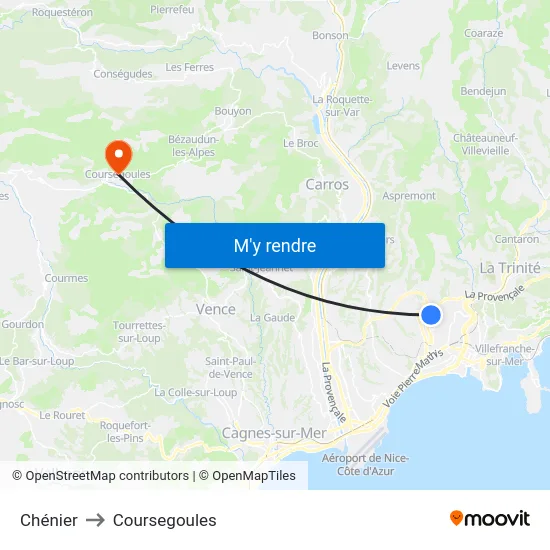 Chénier to Coursegoules map