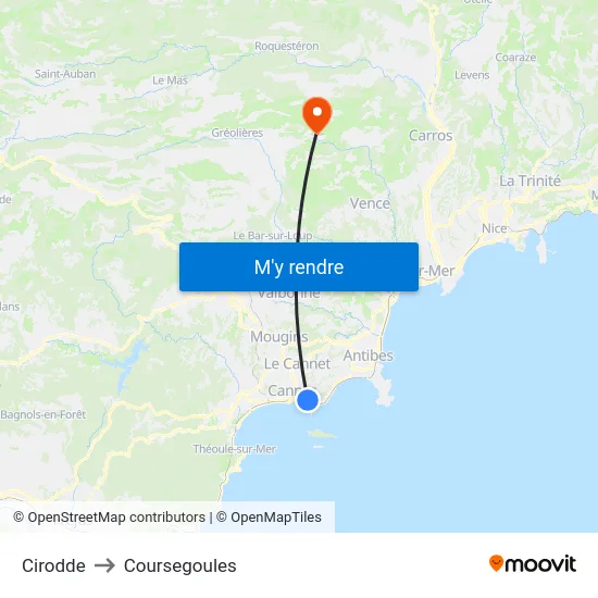 Cirodde to Coursegoules map
