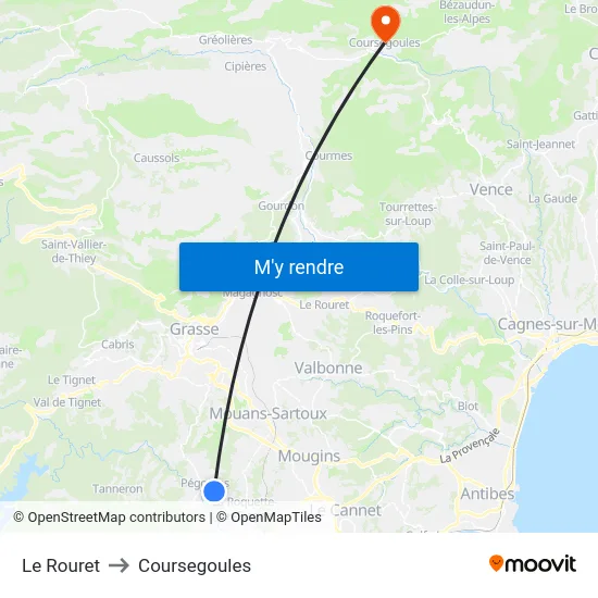 Le Rouret to Coursegoules map