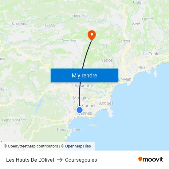 Les Hauts De L'Olivet to Coursegoules map