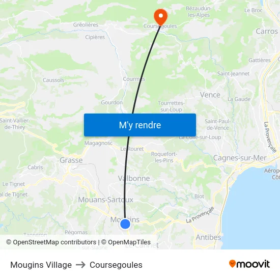 Mougins Village to Coursegoules map