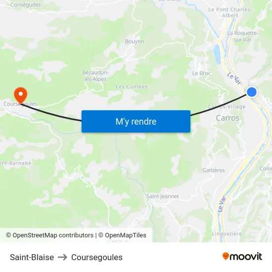 Saint-Blaise to Coursegoules map