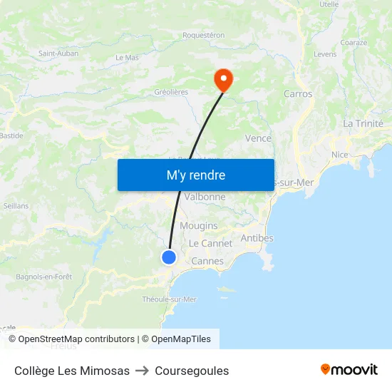 Collège Les Mimosas to Coursegoules map