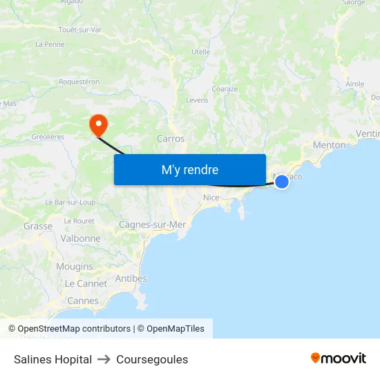 Salines Hopital to Coursegoules map