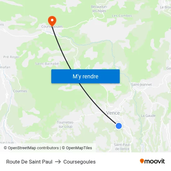Route De Saint Paul to Coursegoules map