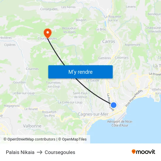 Palais Nikaia to Coursegoules map
