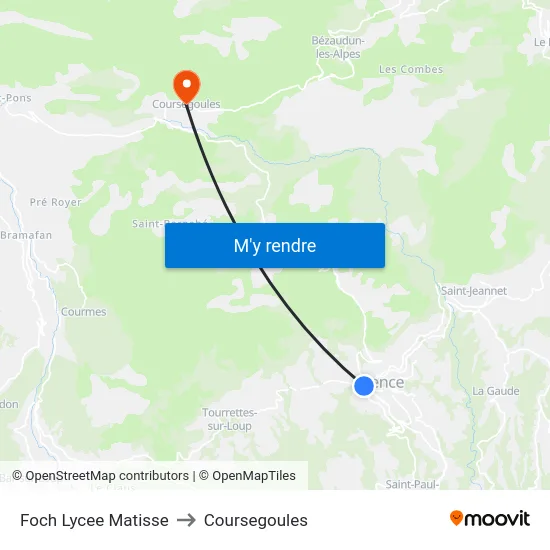 Foch Lycee Matisse to Coursegoules map