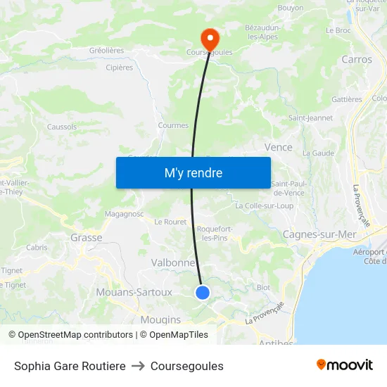 Sophia Gare Routiere to Coursegoules map