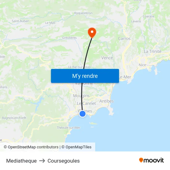 Mediatheque to Coursegoules map