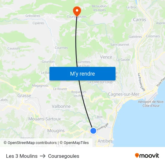 Les 3 Moulins to Coursegoules map