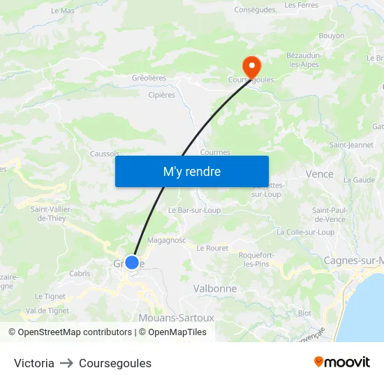 Victoria to Coursegoules map