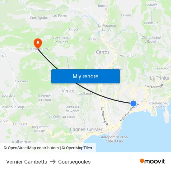 Vernier Gambetta to Coursegoules map