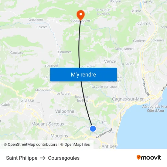 Saint Philippe to Coursegoules map