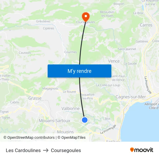 Les Cardoulines to Coursegoules map