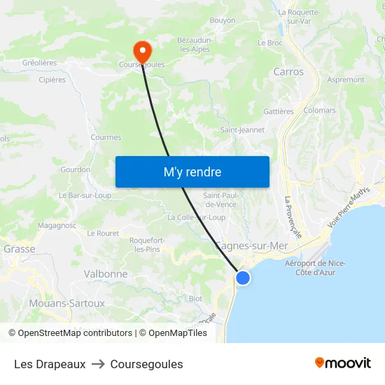 Les Drapeaux to Coursegoules map