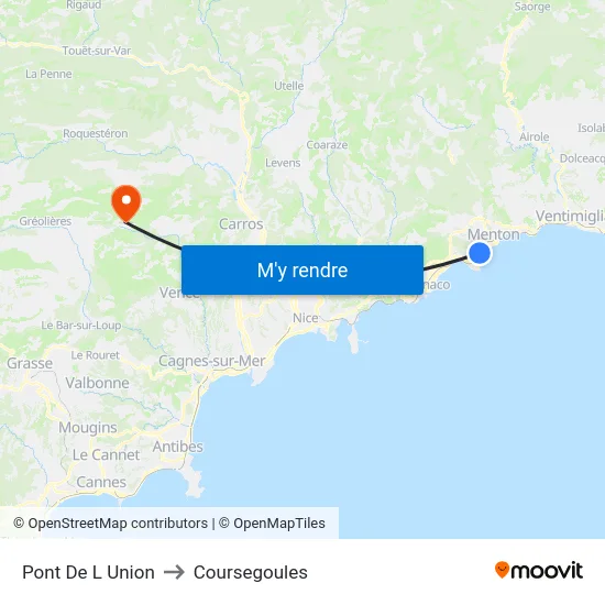 Pont De L Union to Coursegoules map