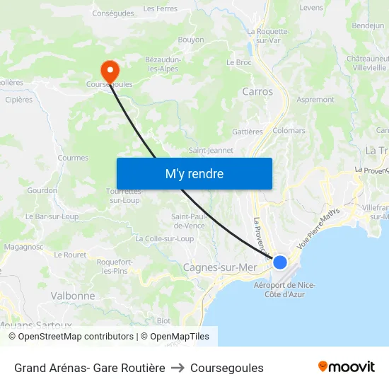 Grand Arénas- Gare Routière to Coursegoules map