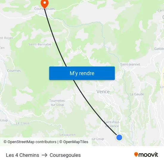 Les 4 Chemins to Coursegoules map