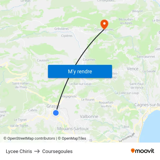 Lycee Chiris to Coursegoules map