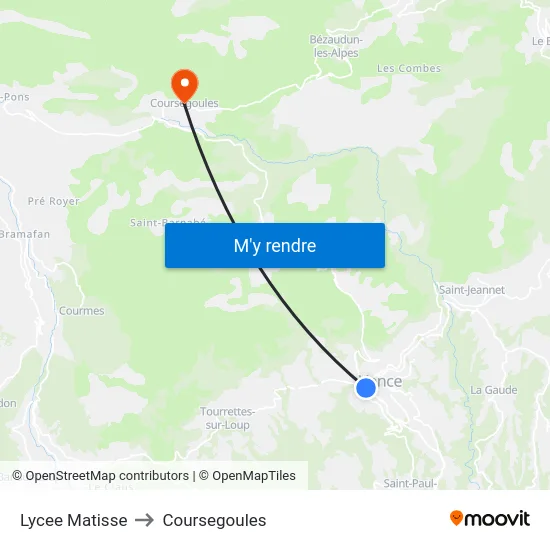 Lycee Matisse to Coursegoules map