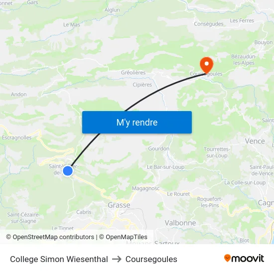 College Simon Wiesenthal to Coursegoules map