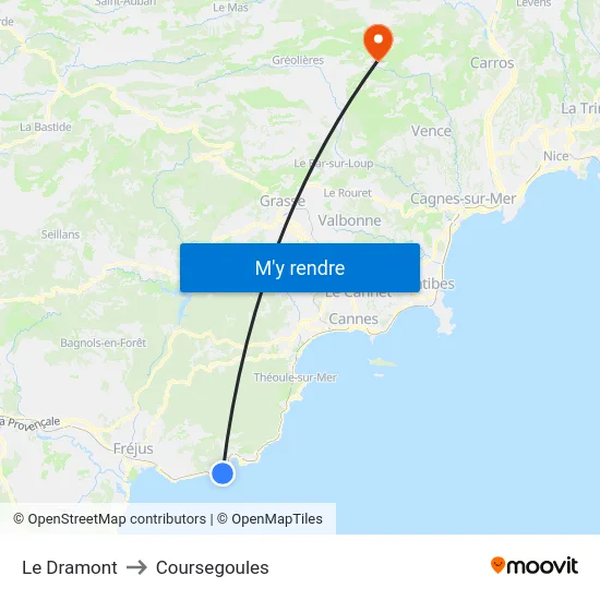 Le Dramont to Coursegoules map