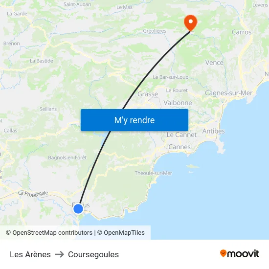 Les Arènes to Coursegoules map