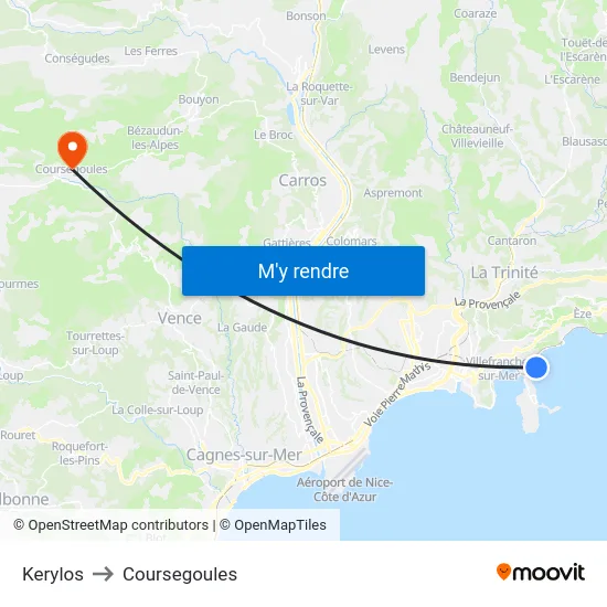 Kerylos to Coursegoules map