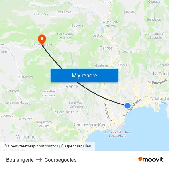 Boulangerie to Coursegoules map