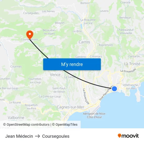 Jean Médecin to Coursegoules map
