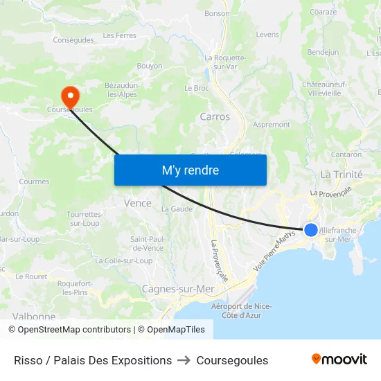 Risso / Palais Des Expositions to Coursegoules map