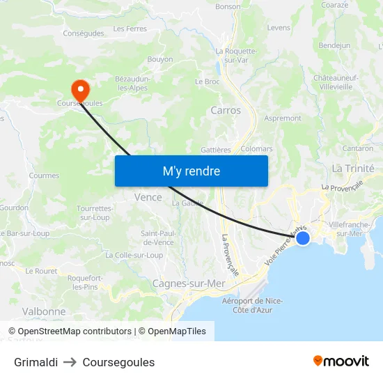 Grimaldi to Coursegoules map