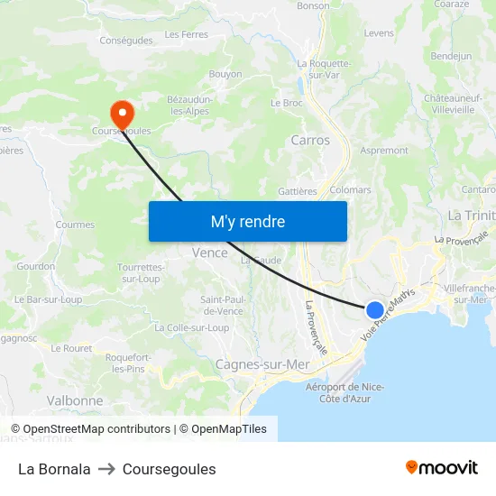 La Bornala to Coursegoules map