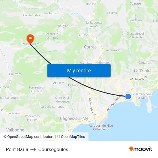 Pont Barla to Coursegoules map