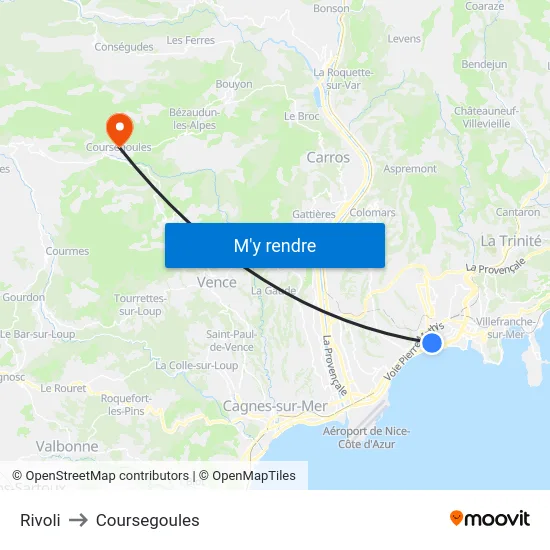 Rivoli to Coursegoules map