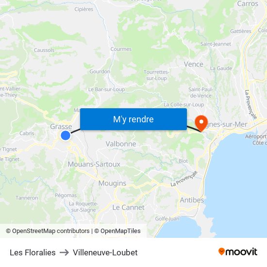 Les Floralies to Villeneuve-Loubet map