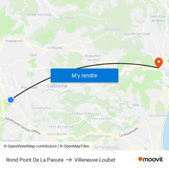 Rond Point De La Paoute to Villeneuve-Loubet map