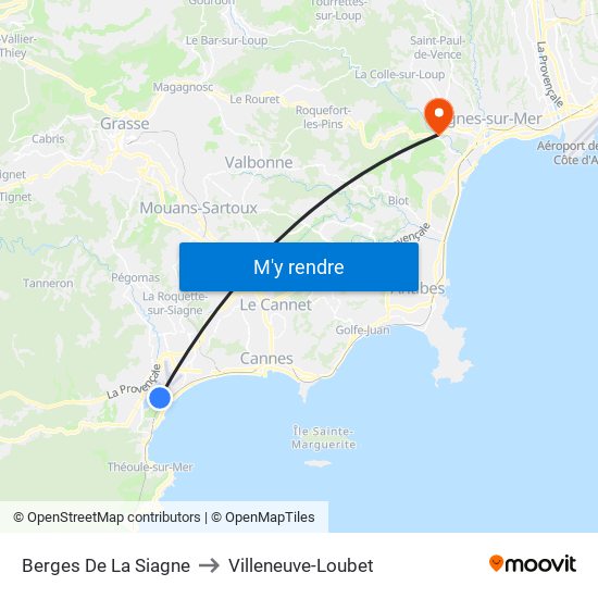 Berges De La Siagne to Villeneuve-Loubet map