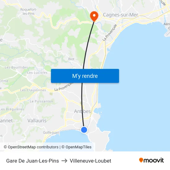 Gare De Juan-Les-Pins to Villeneuve-Loubet map