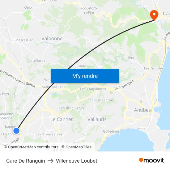 Gare De Ranguin to Villeneuve-Loubet map