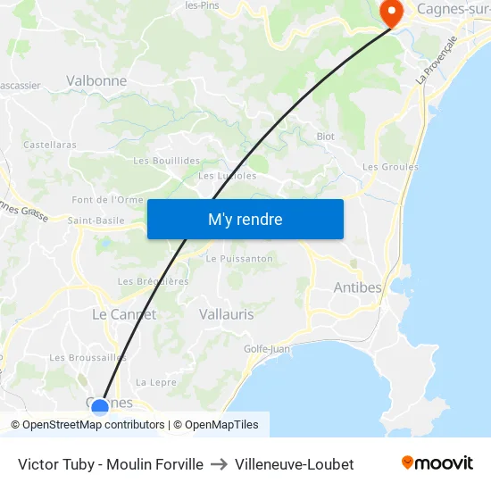 Victor Tuby - Moulin Forville to Villeneuve-Loubet map